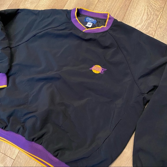 LA Lakers Vintage Pullover Jacket Mens L V Neck 90s Graphic NBA Black LA Mode - Picture 10 of 11